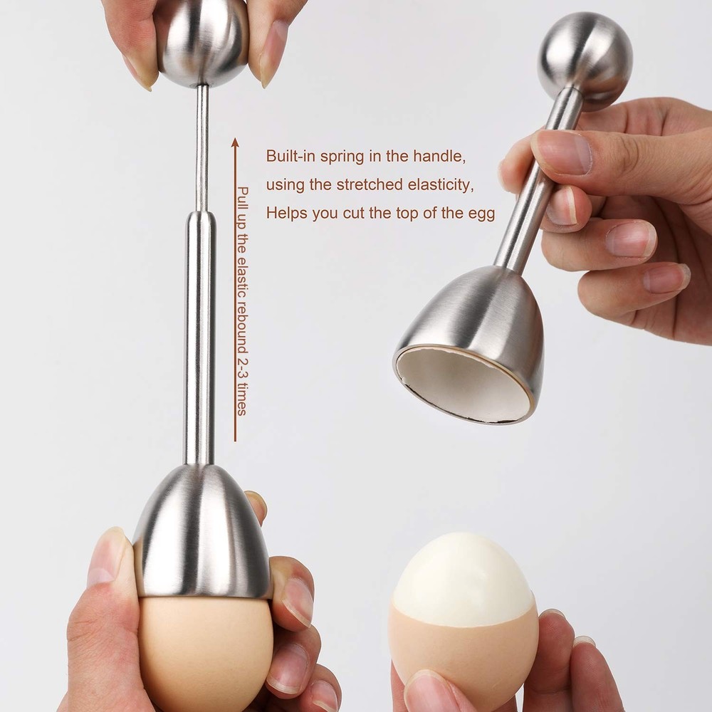 Egg Cracker Topper Cutter for Soft Boiled Eggs Stainless Steel Shell Silver