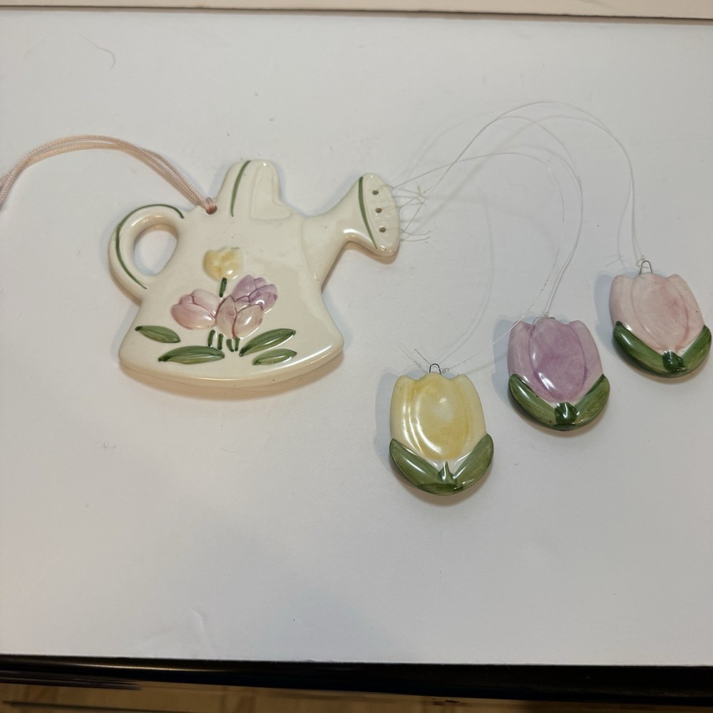 Wind chime Watering Can Tulip Ceramic.  Spring Time Sweet