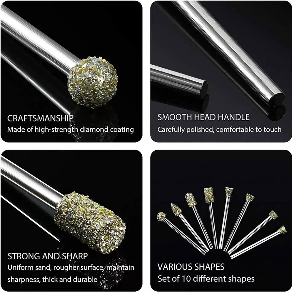 20pcs 3mm Rougher Surface Rotary Diamond Burr Drill Bits Grinding Carving Tool