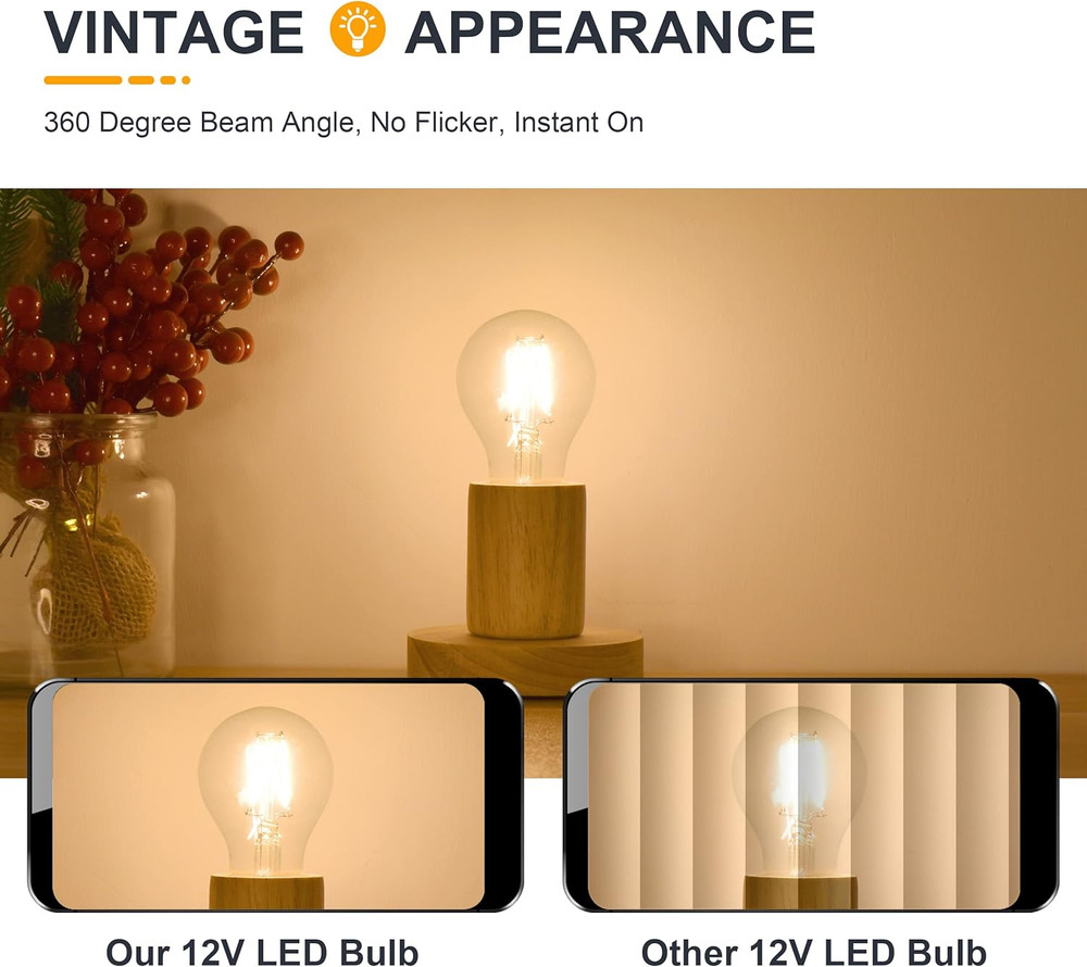 12V Low Voltage LED Light Bulbs - Soft Warm 2700K 4W E26 Edison Base 40W Equival