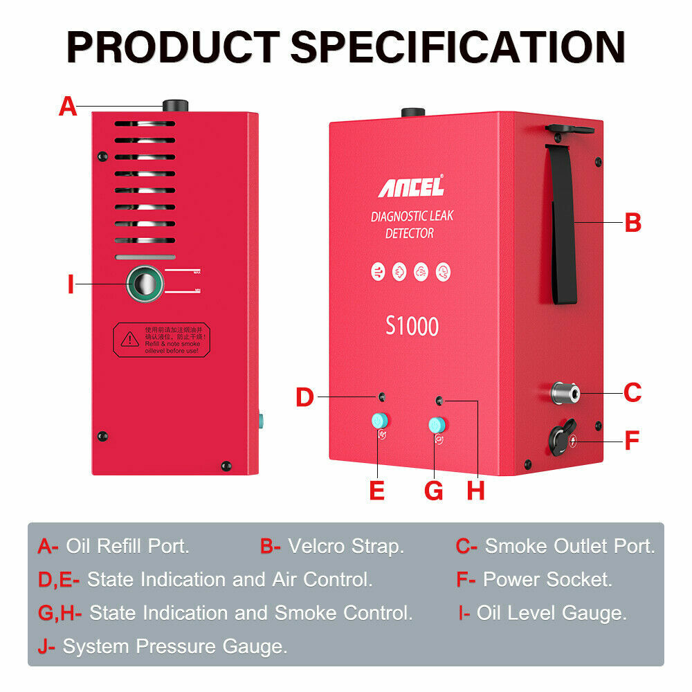 ANCEL S1000 Dual Models Evap Smoke Machine vacuum Leak Detector Diagnostic Tool