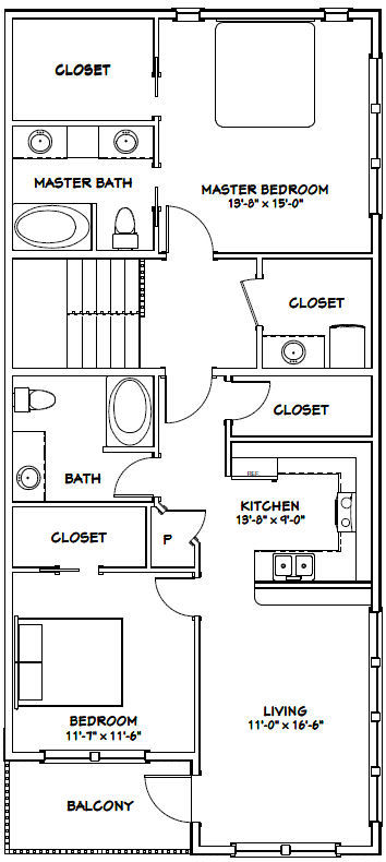 44x48 Apartment with 2-Car 1-RV Garage - PDF FloorPlan - 1,645 sqft - Model 5C