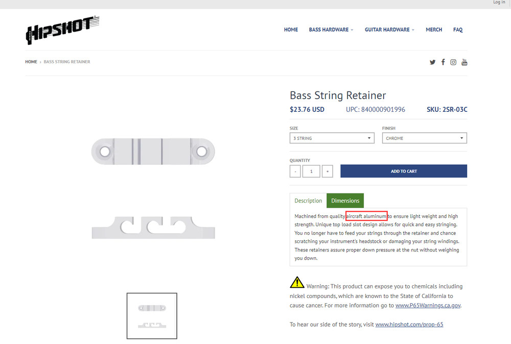 2×3String Aircraft Aluminum Bass String Retainer String Guide Tree Fit Hipshot