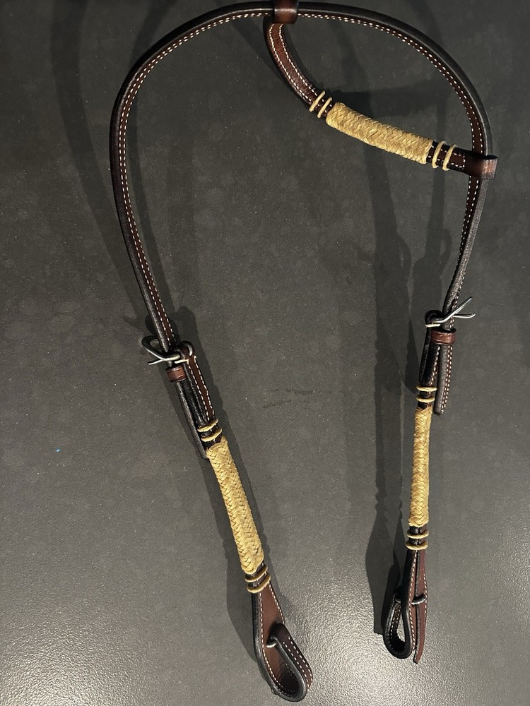 Natural Rawhide Quick Change Single Ear Headstall WITH STAINLESS