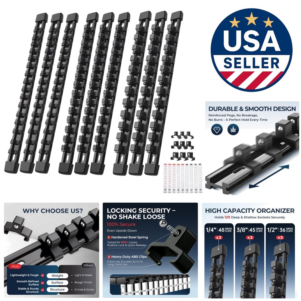 High-Compatibility 9-Piece Socket Organizer –  ABS Tool Storage Solution