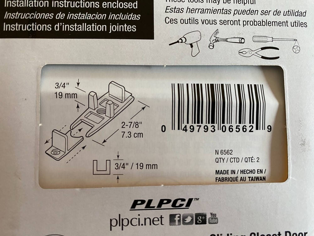 PLPCI Sliding Door Bottom Guide (Adjustable) for 3/4"-3/8" thick doors (2 Count)