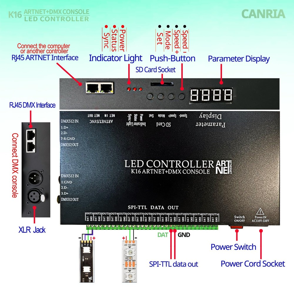 K16 ARTNET+DMX CONSOLE LED CONTROLLER, Professional Lighting Control, Suitabl...
