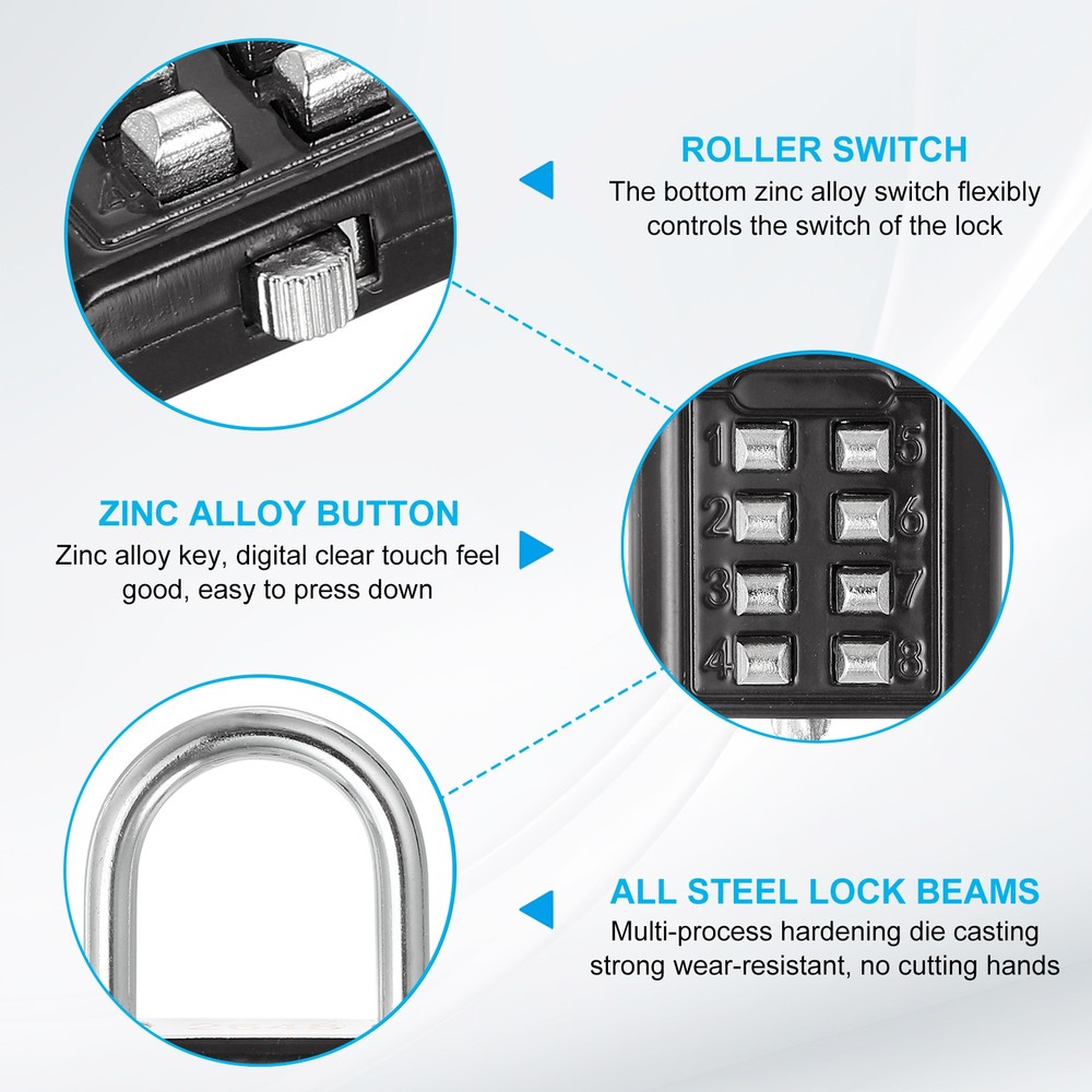 8 Digit Button Combination Padlock 3pack 4 Digit Locking Mechanism Lock Black
