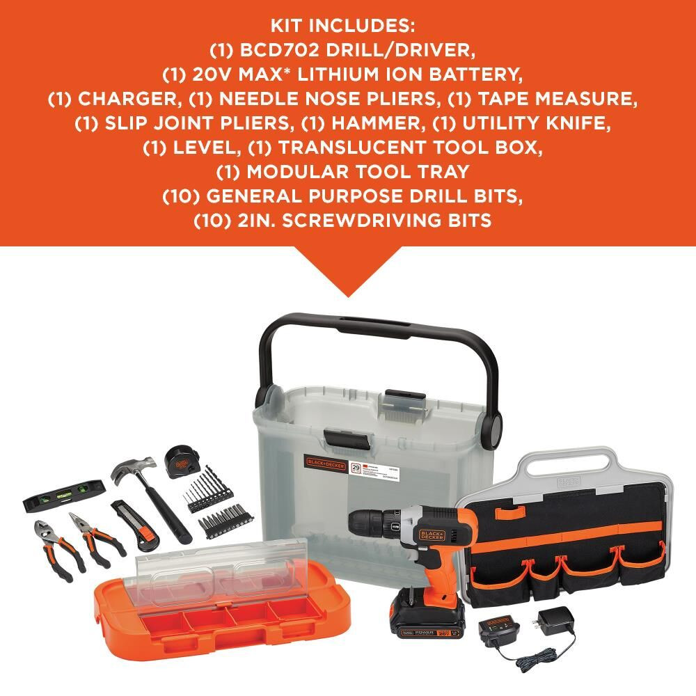 BLACK+DECKER 20v 29PC PK in Translucent Tool Box - BCKSB29C1
