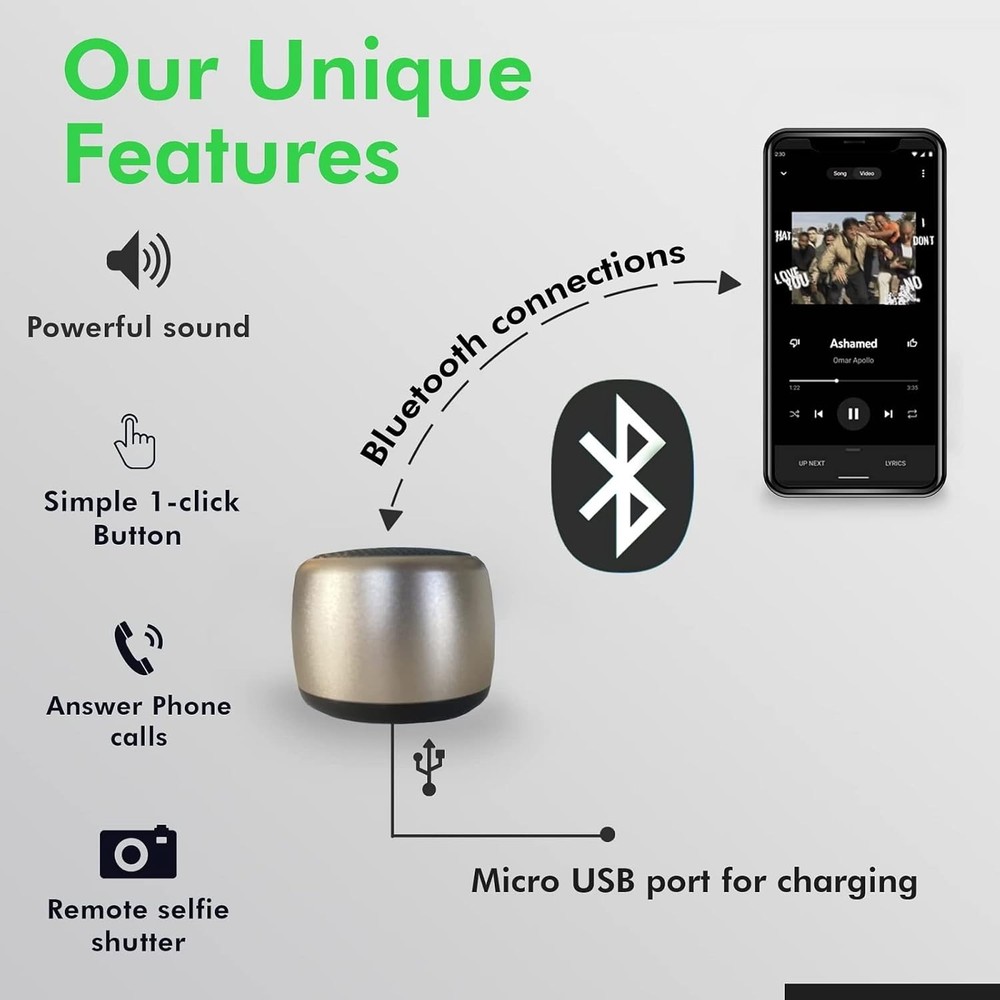 Mini Portable Bluetooth Speaker Ultra Compact Powerful Sound Wireless 90Db