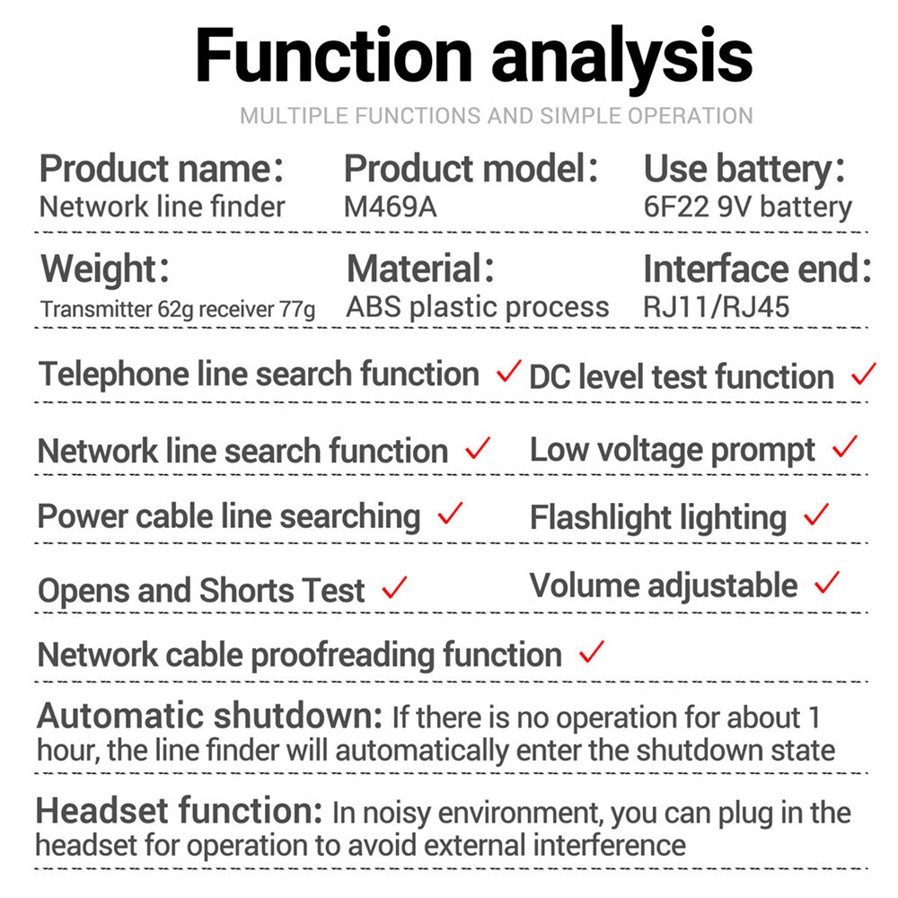 ANENG M469A Multifunctional RJ45 RJ11 Network Cables Tracker Networking Analyzer