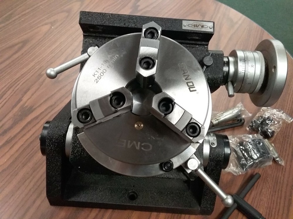 8" PRECISION TILTING ROTARY TABLE w. 3-jaw 6" chuck centering adapter TSK-200-IN