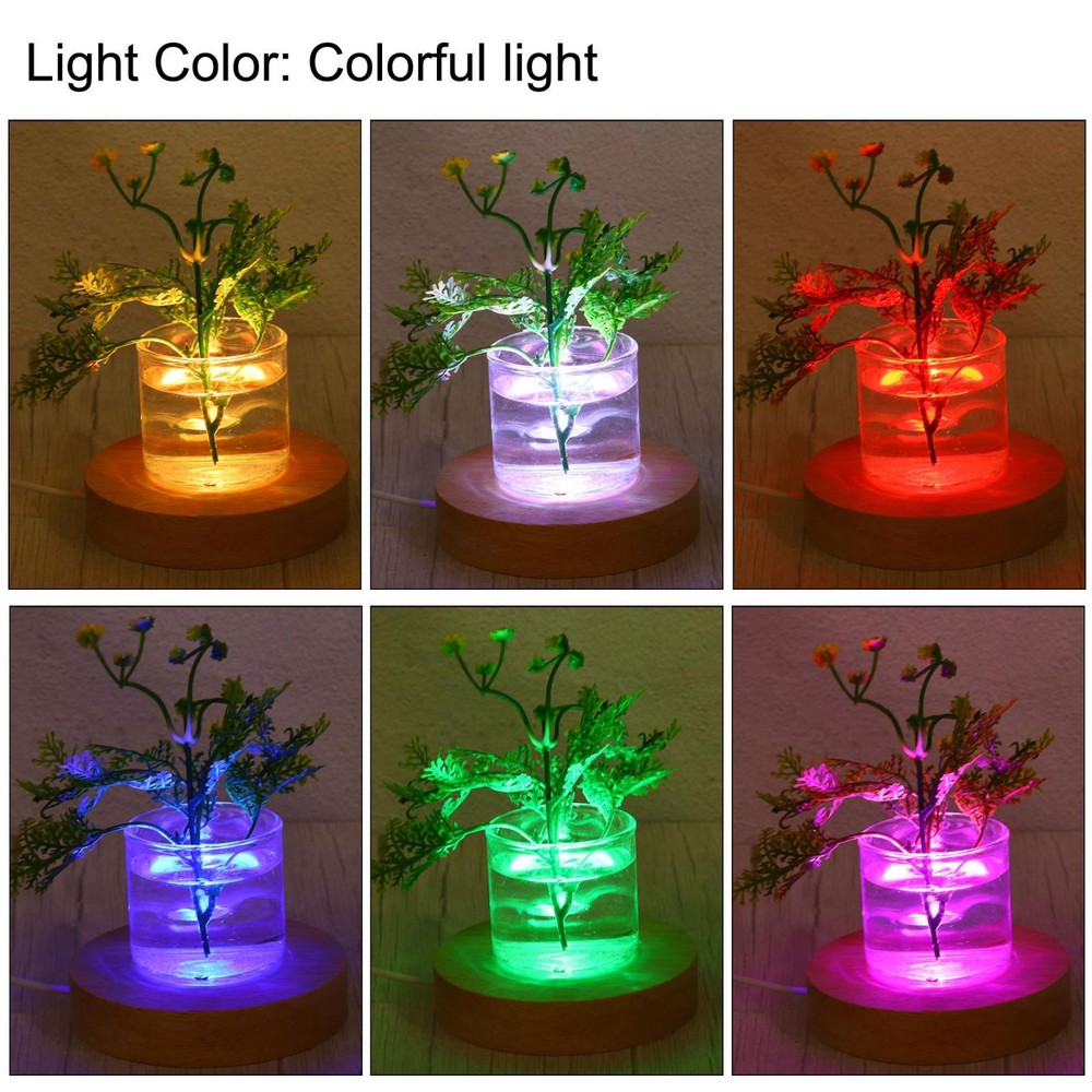 LED Light Round Wooden 3.94" Multicolored Display Base Stand with Remote Control