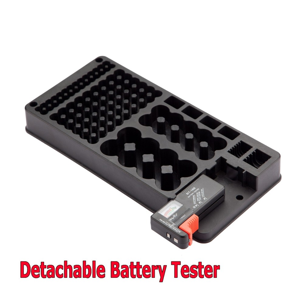Battery Storage Organizer Case with Removable Tester for AAA AA 9V C D Batteries