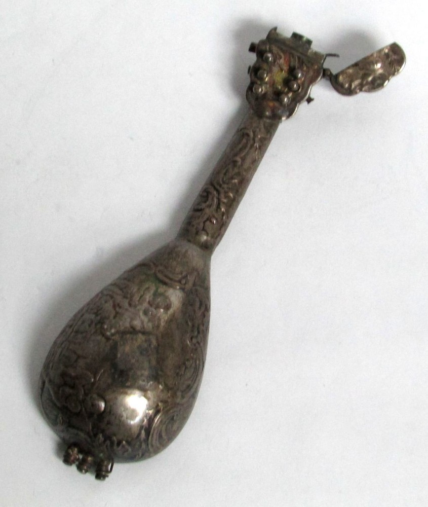 ANTIQUE DUTCH SILVER MANDOLIN PERFUME FLASK