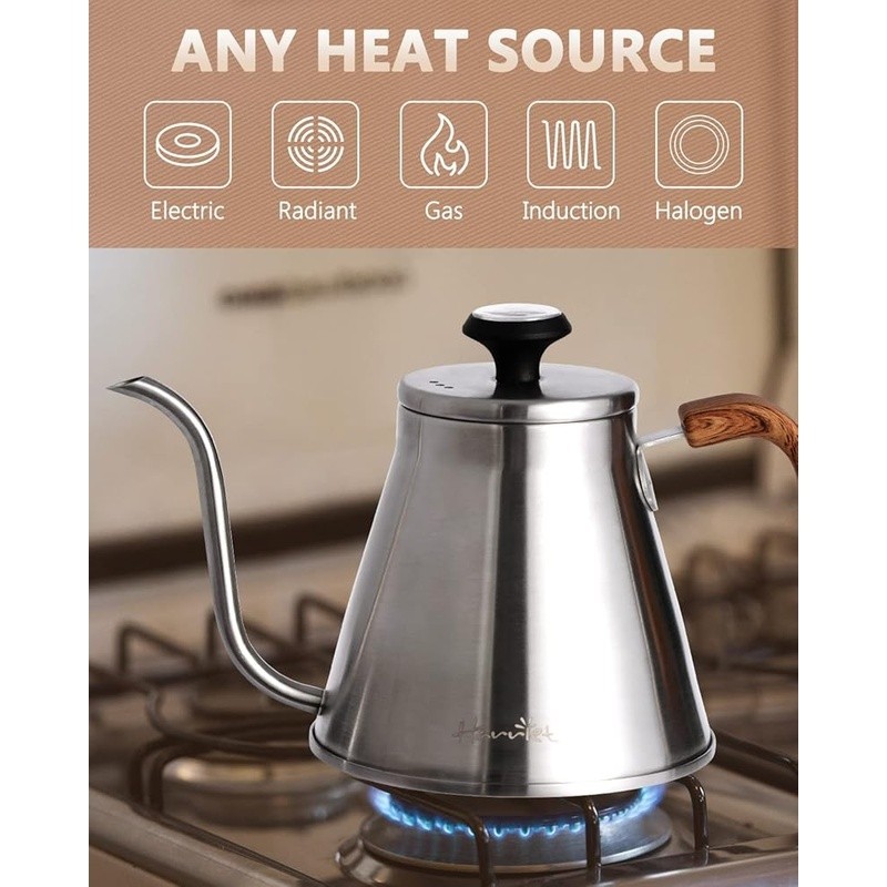 Gooseneck Kettle W/ Thermometer Ergonomic Handle Stainless Steel Induction Safe