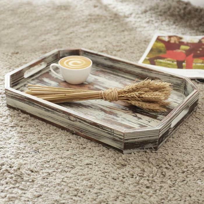 Torched Wood Serving Tray with Angled Edges