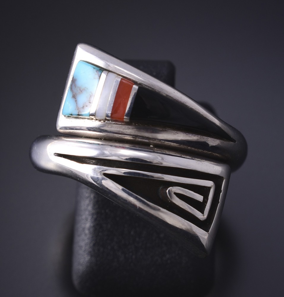 Preowned- Adjustable Silver Navajo Inlay Wrap Ring - Albert Nells 5K10Q