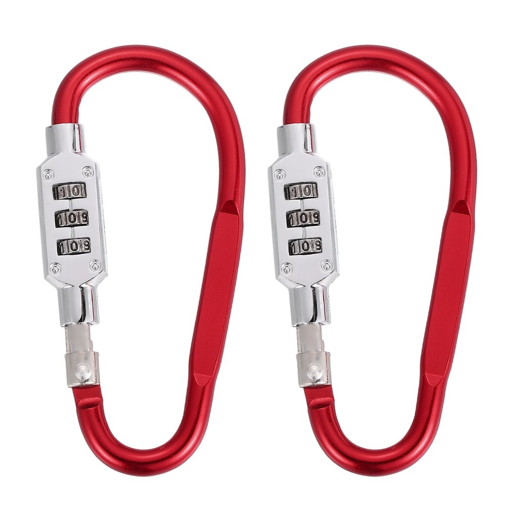 2 Pcs 3.8" x 1.8" D-Shaped 3-Digit Code Combination Lock D-Ring Clip, Red