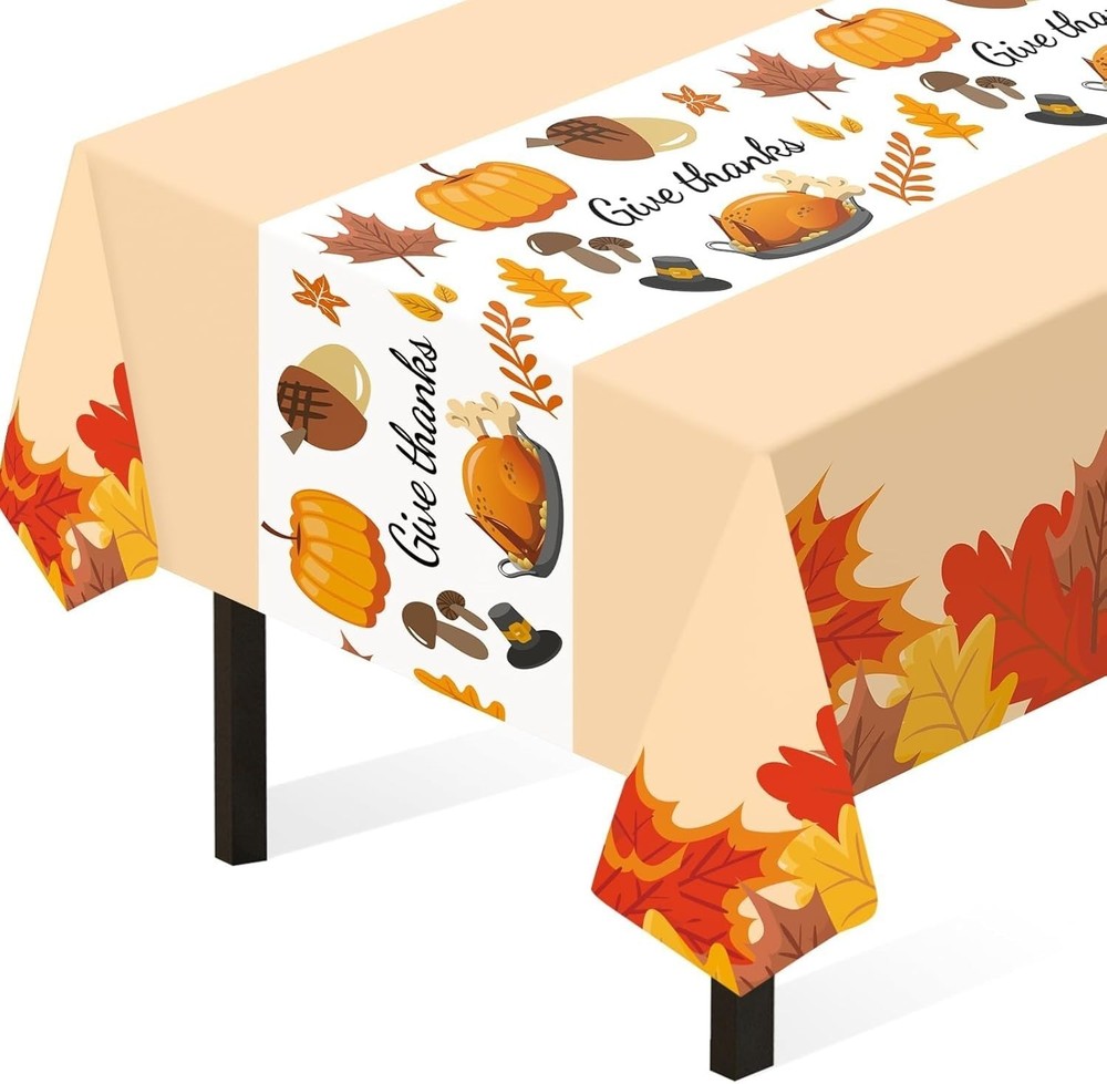 Thanksgiving Tablecloth, 3 Pack Disposable Plastic Tablecloth 54" x 108"