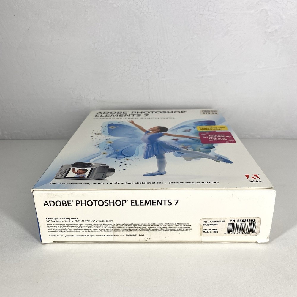 Adobe Photoshop Elements 7 Photo Editing Software CD For XP/Vista