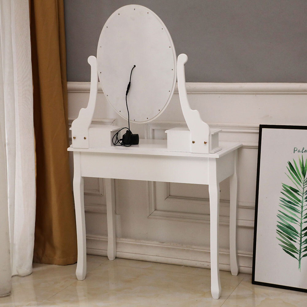 AUTOFOREVER White with light bulb 5 drawers 1 mirror dressing table set