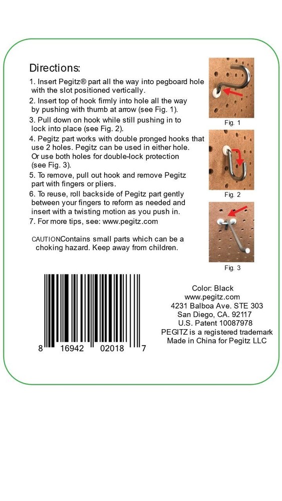 Pegboard Peg Locks 50PCS (1/8 inch, Black)