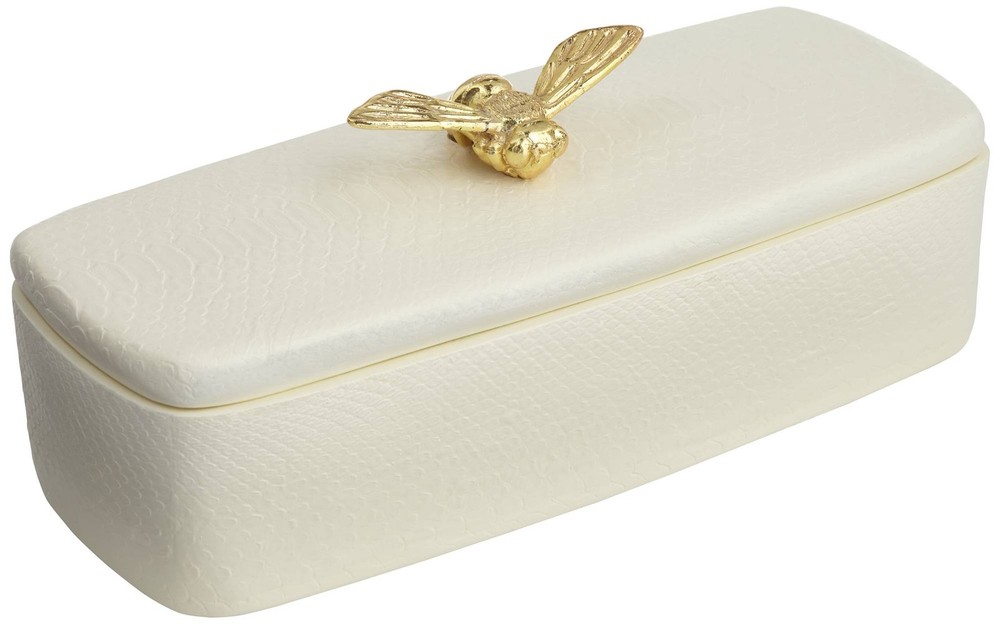 Honey Bee Matte White Rectangular Box with Lid