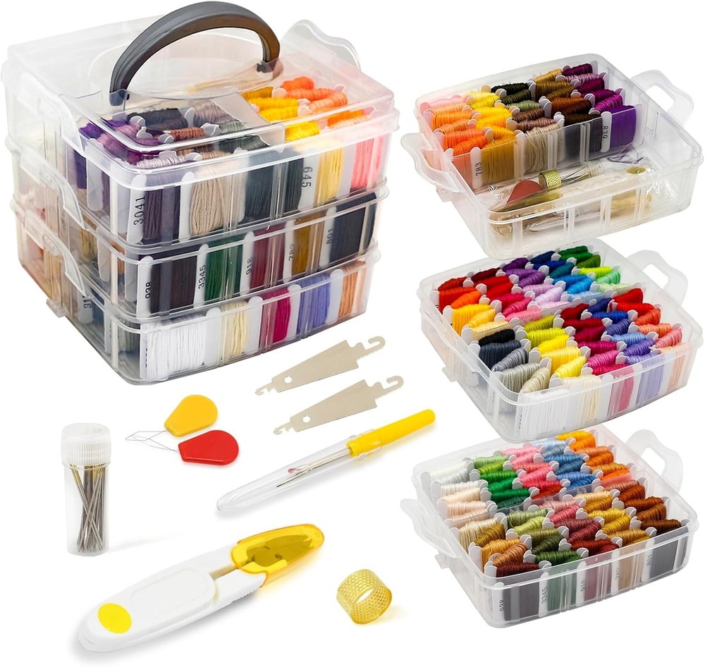 187Pcs Embroidery Floss Polyester Cross-Stitch Thread Kit with Tailoring Tools 1
