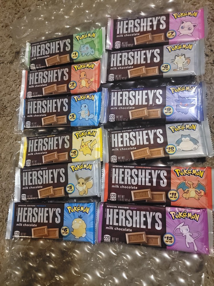 Hershey's Chocolate Bars Pokémon Edition — ALL 12 COMPLETE SET UNBROKEN!!