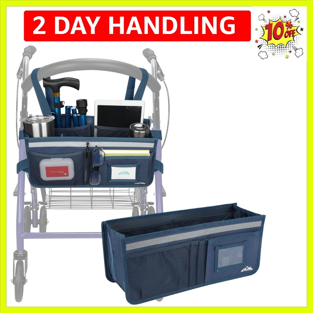 Rollator Basket, Rollator Walker Bag w/Cup Holder, Foldable Rolling Walker Wa...
