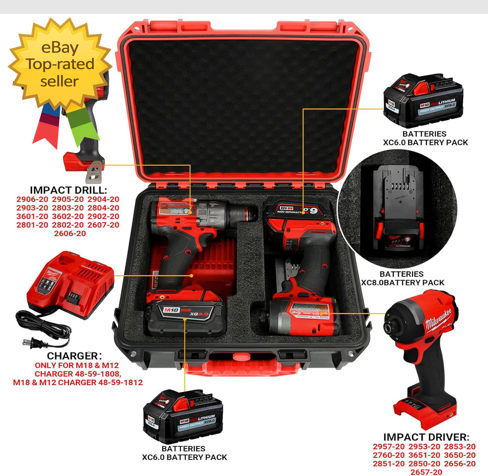 Tool Case for Milwaukee M18 Impact Drill Driver Combo Kit Tool Box
