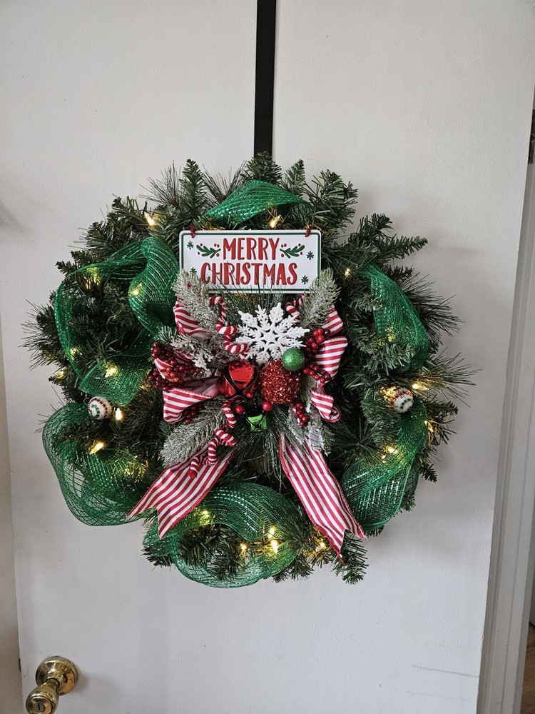 Christmas Wreath Pre-Lit Red, Green, & White