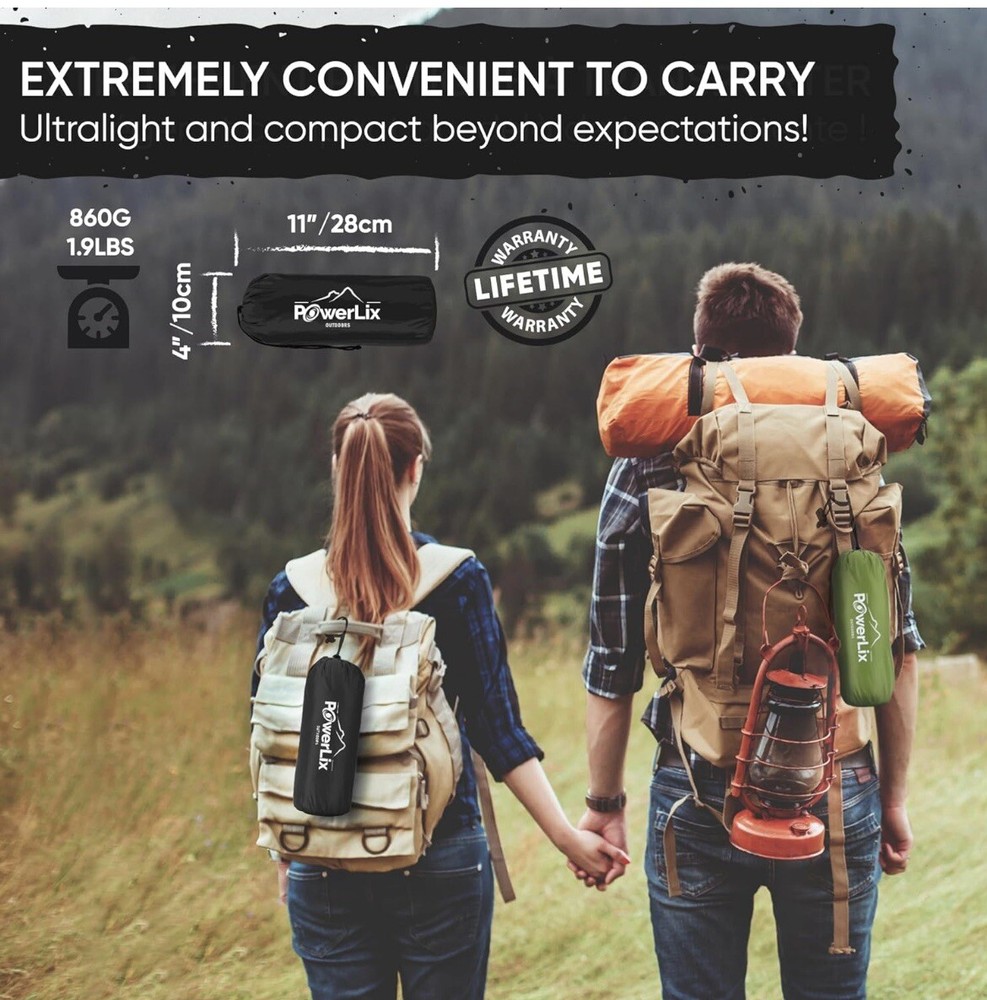 SLEEPING PAD Easy Inflatable Camping Mat, Black Light Weight, Compact, Powerlix