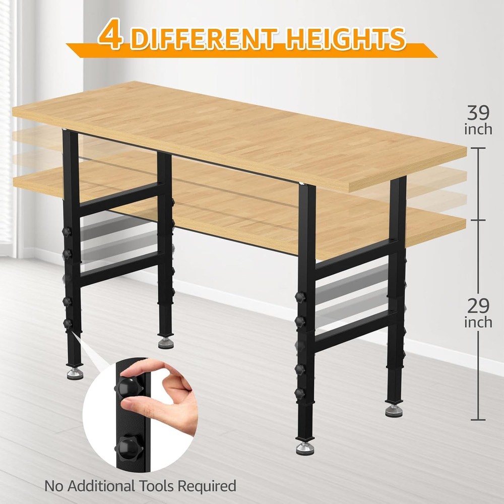 60" Adjustable Workbench,Heavy-Duty Work Table,3000 LBS Load Capacity Particlebo