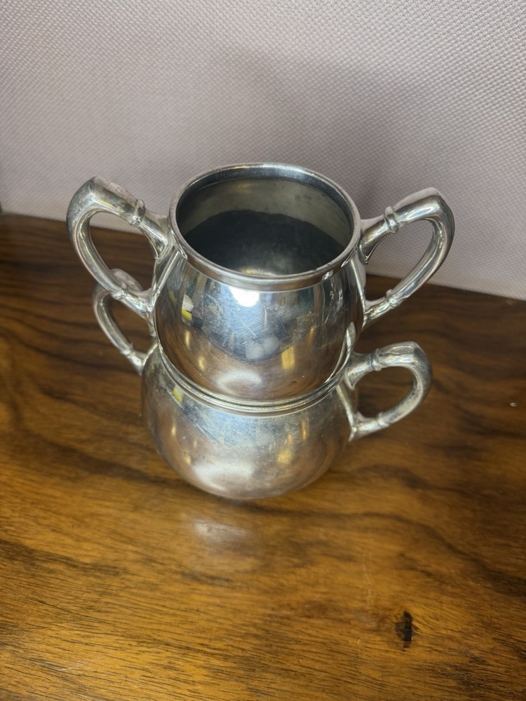 Rare 1951 Reed & Barton Silverplate 3150 Stackable Sugar & Waste Bowl Set
