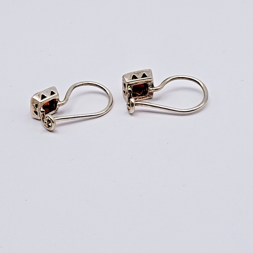 Sterling Silver Carnelian Square Pierced Triangle Side Drop Dangle Earrings