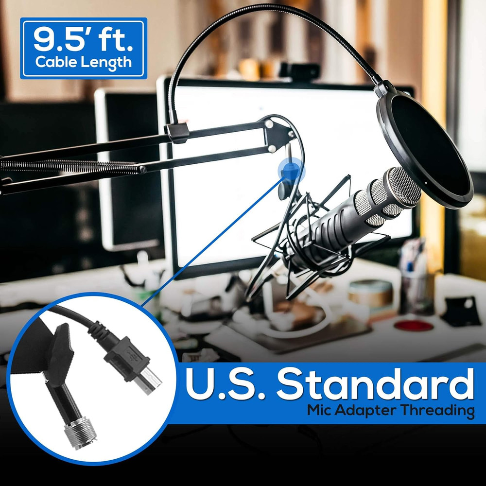-PRO USB Suspension Boom Microphone Stand - Adjustable Compact USB Microphone Ar