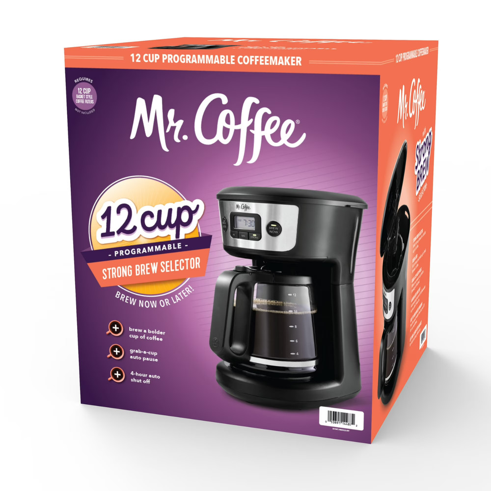 Mr. Coffee Programmable Coffee Maker, 12-Cup Coffee Maker, Black