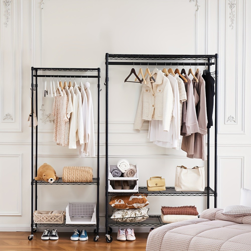 Multi-functional Wire Garment Rack Double Rods Cloth Hanging Rack for Bedroom