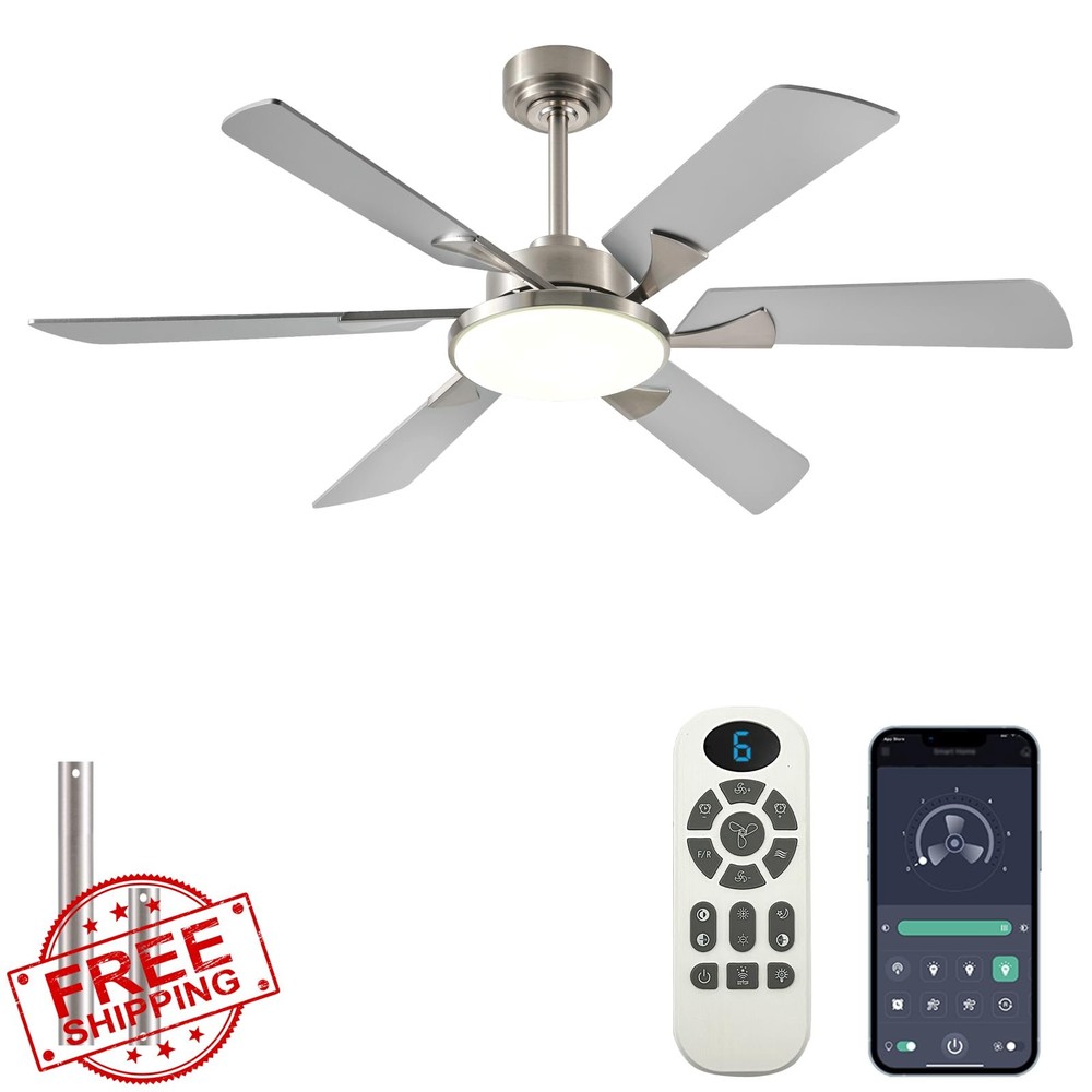 JSAITEE 52" Low Profile Ceiling Fan Light Remote App Control 3CCT DC Motor