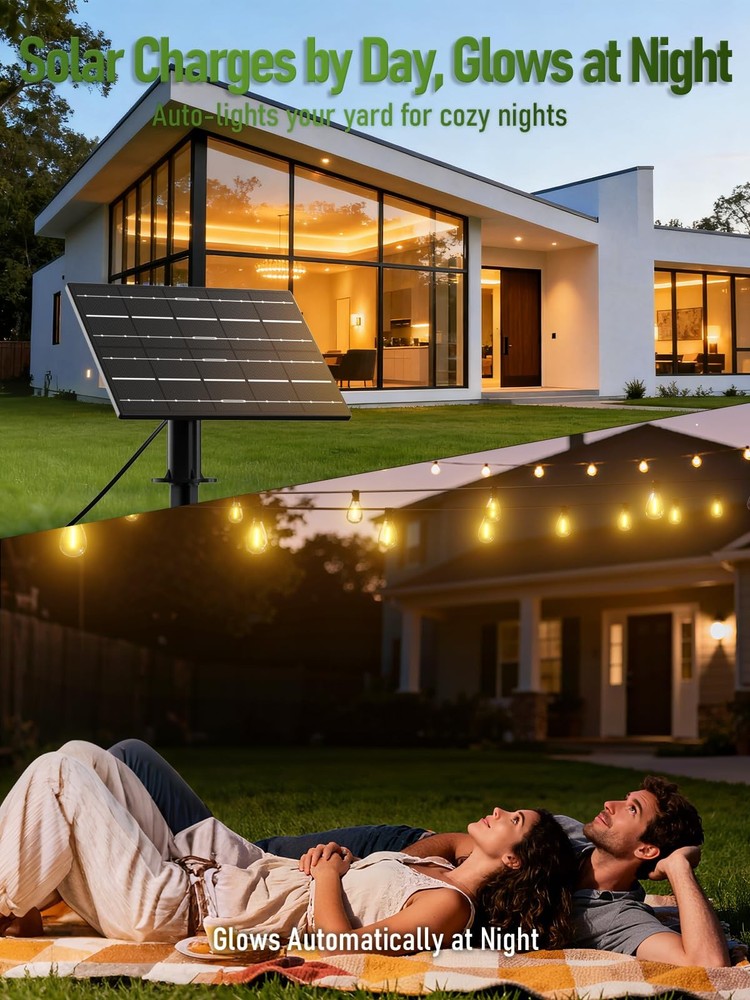 100FT Solar String Lights Outdoor Waterproof 2200K with Remote & USB Charging...