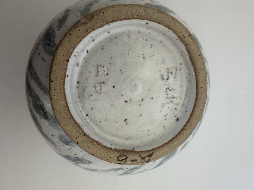 Studio Pottery Lidded Jar Signed 1987 Hand Thrown Ceramic Blue Gray Speckled
