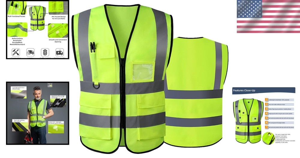 Reflective Safety Vest with Multi-Purpose Pockets for Work and Play - Green