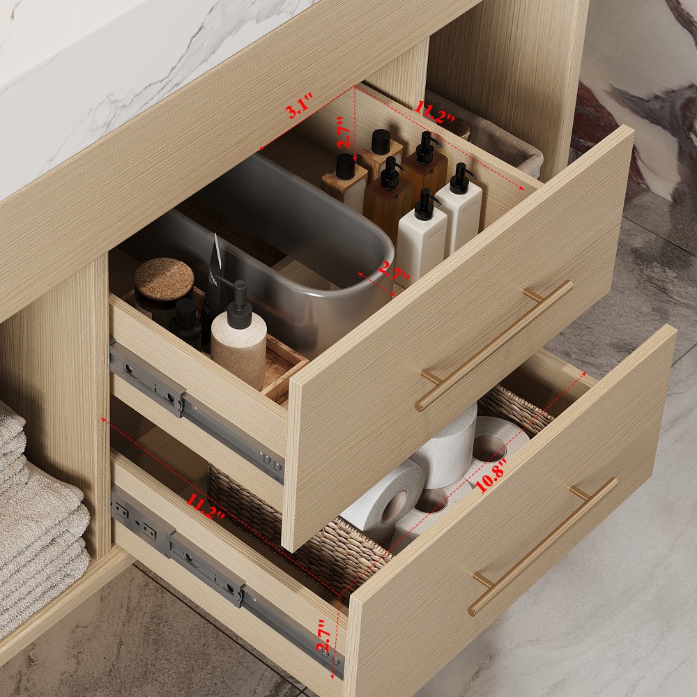 29.9" Modern Floating Bathroom Vanity with Sintered Stone Top &Ceramic Sink