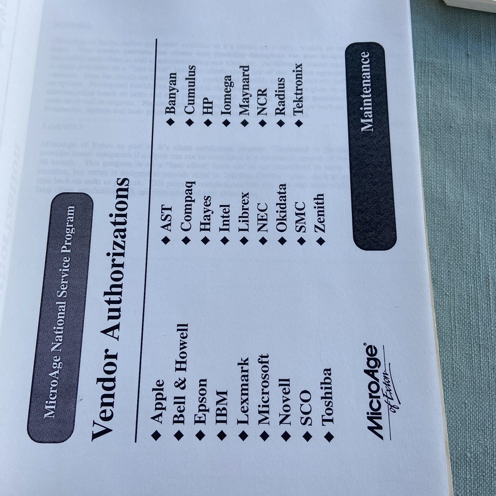 Vintage MicroAge Computer Solutions Technical Services Operations Manual Paper E