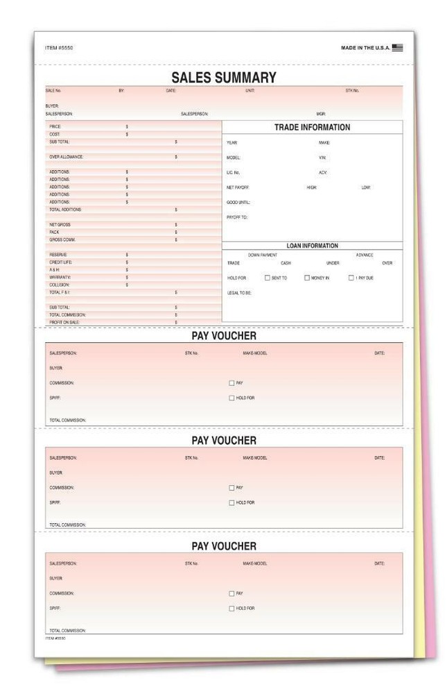 SALES SUMMARY - QTY 100 PER PACK / Item # 5550