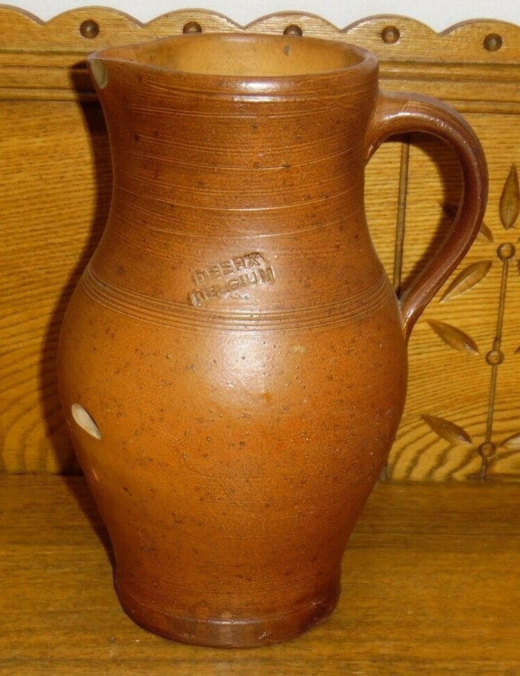 Old Deerx Belgium Redware / Stoneware PItcher - 9"