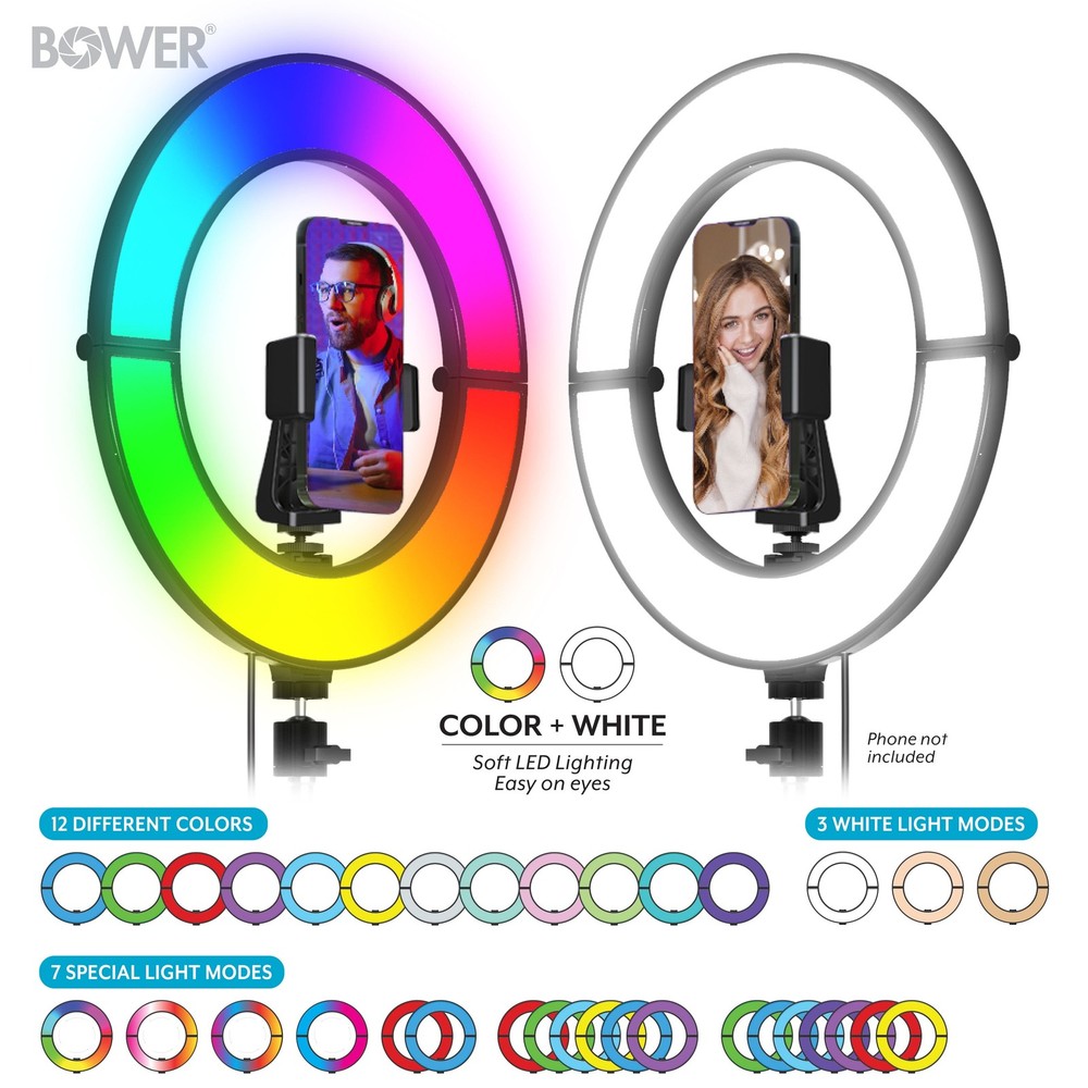 Bower 12" Foldable Ring Light with Adjustable Stand and Remote Control- Black