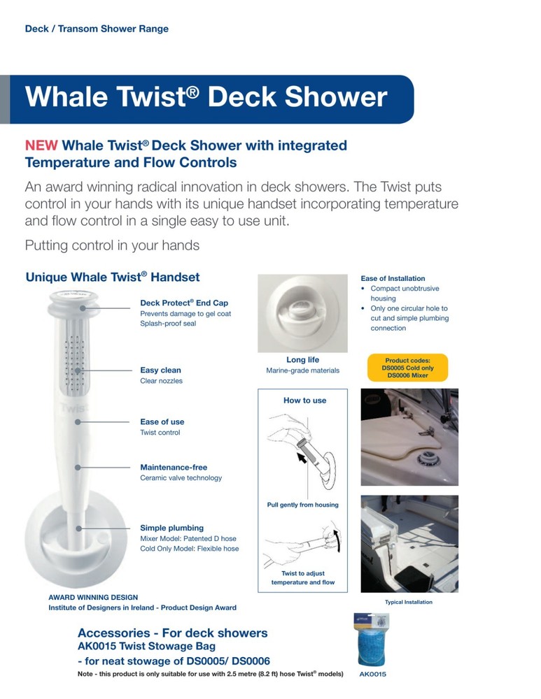 Whale Twist Deck Shower Cold Only DS0005
